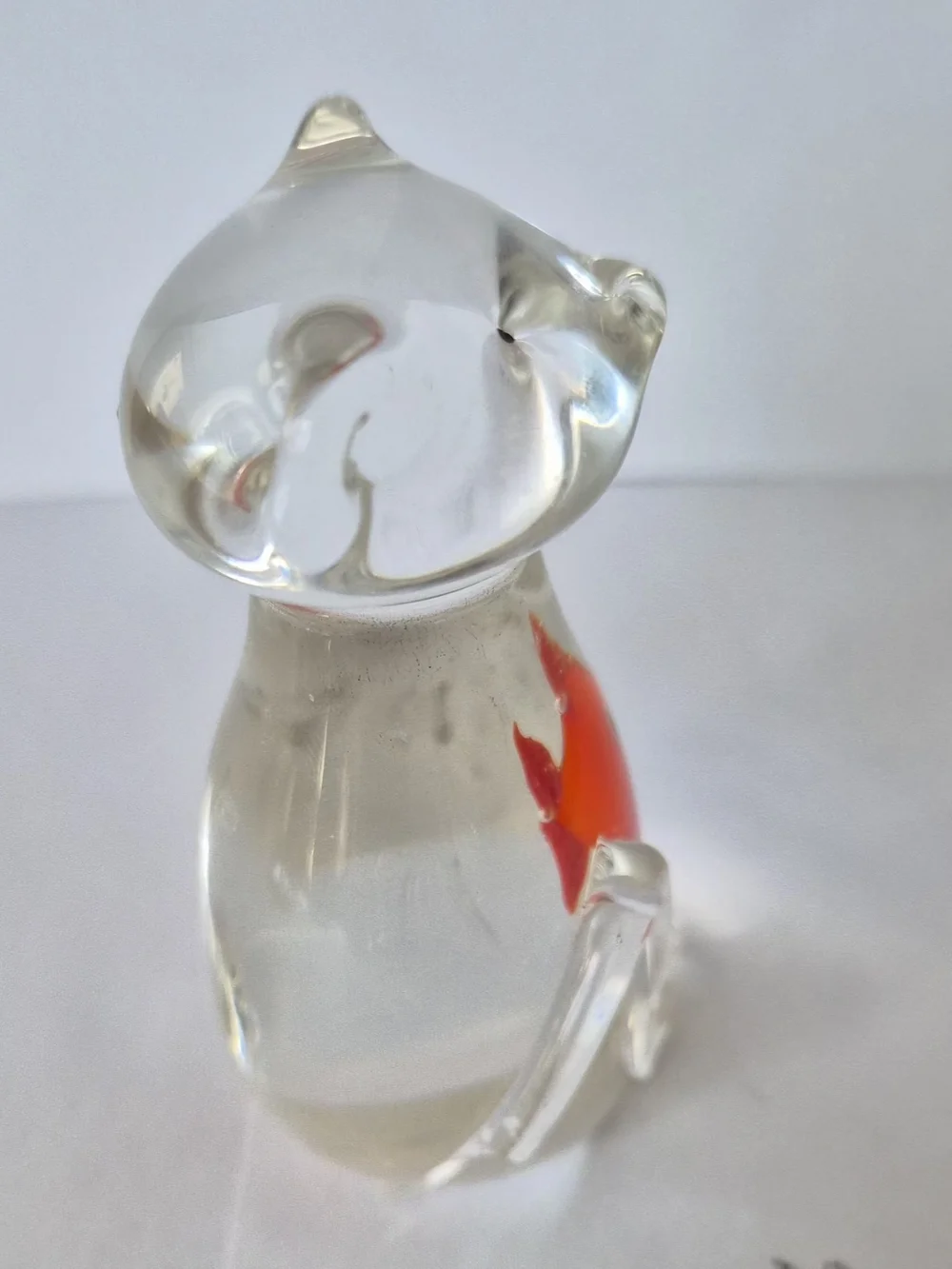 VTG Handblown Cat W/ An Orange Fish In The Belly